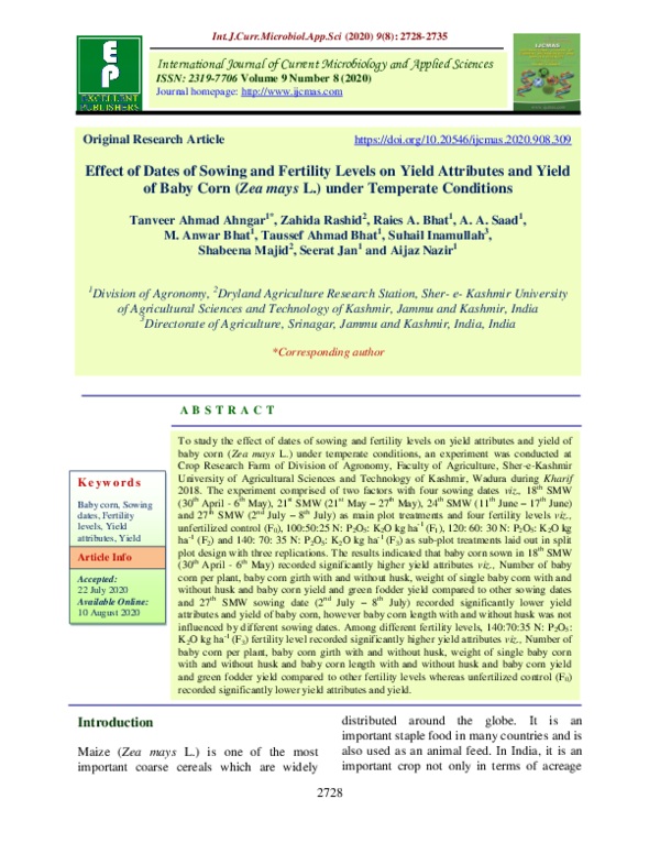 (PDF) Effect of Dates of Sowing and Fertility Levels on Yield ...