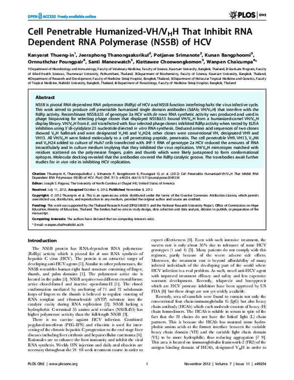 (PDF) Cell Penetrable Humanized-VH/VHH That Inhibit RNA Dependent RNA ...
