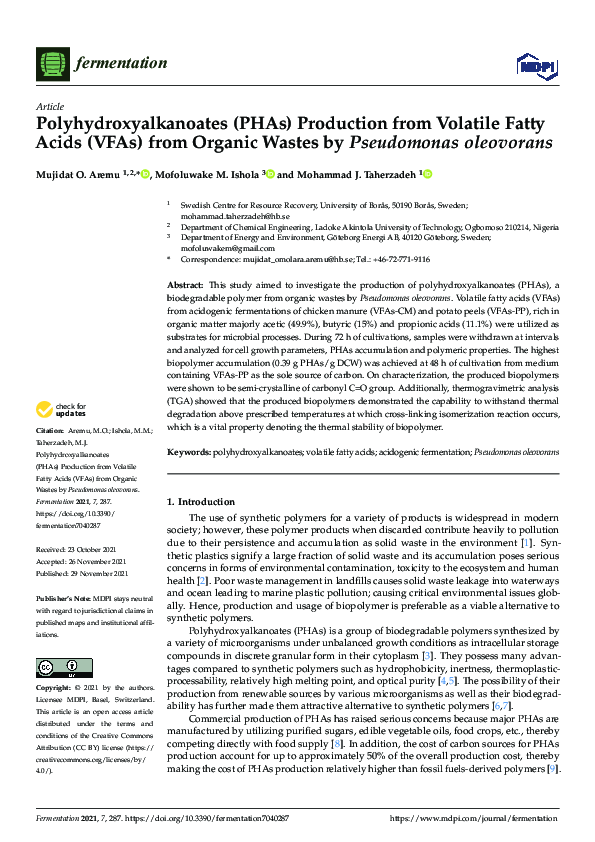(PDF) Polyhydroxyalkanoates (PHAs) Production from Volatile Fatty Acids ...