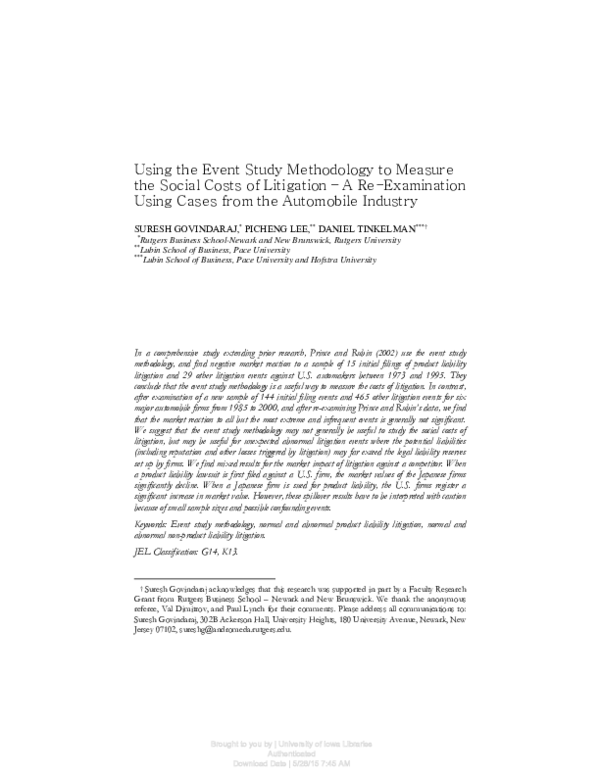(PDF) Using the Event Study Methodology to Measure the Social Costs of ...