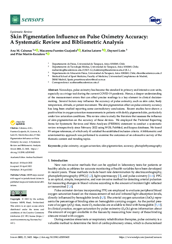 (PDF) Skin Pigmentation Influence on Pulse Oximetry Accuracy A