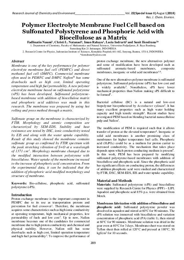 (PDF) Polymer Electrolyte Membrane Fuel Cell based on Sulfonated ...