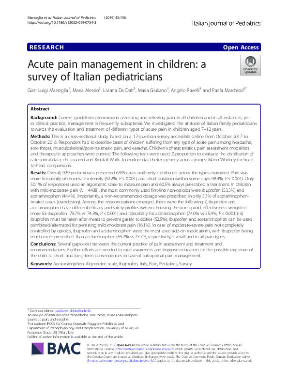 (PDF) Acute pain management in children: a survey of Italian pediatricians