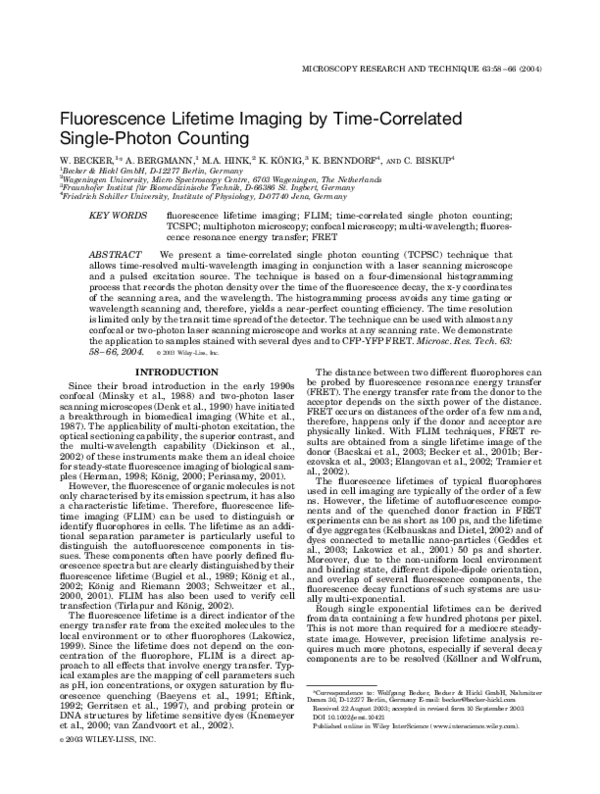 (PDF) Fluorescence lifetime imaging by time-correlated single-photon ...