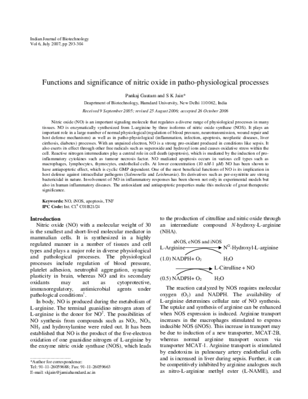 (PDF) Functions and significance of nitric oxide in patho-physiological ...