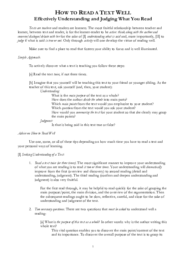 (PDF) How to Read a Text Well (March 2022)