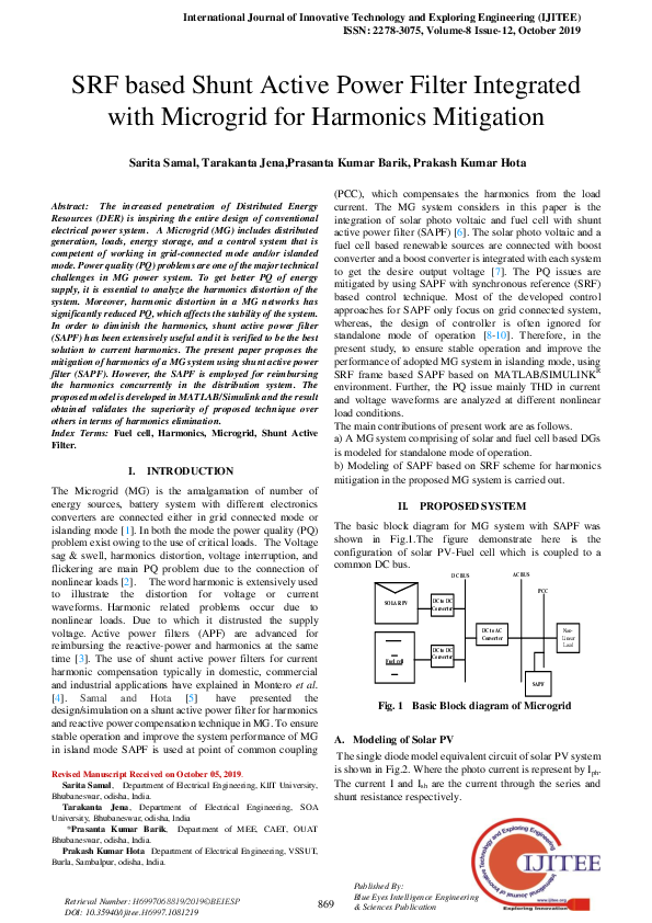(PDF) SRF based Shunt Active Power Filter Integrated with Microgrid for ...