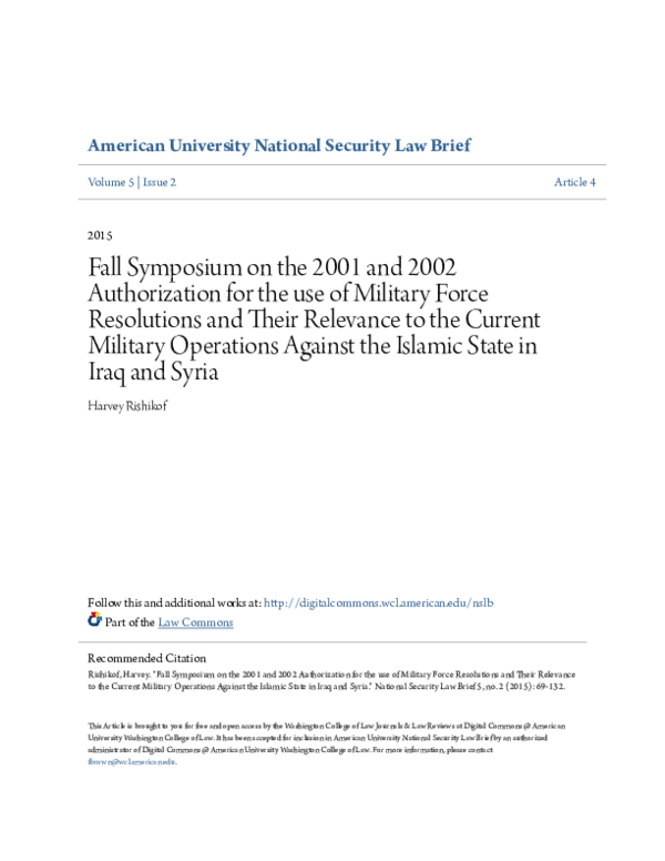 (PDF) Fall Symposium on the 2001 and 2002 Authorization for the use of ...