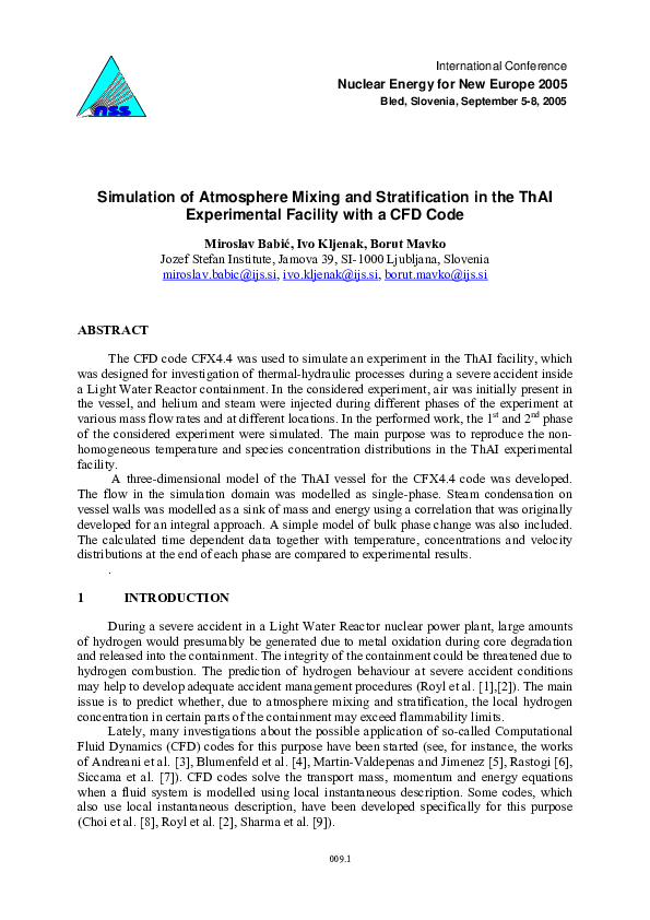 (PDF) Simulation of Atmosphere Mixing and Stratification in the ThAI ...