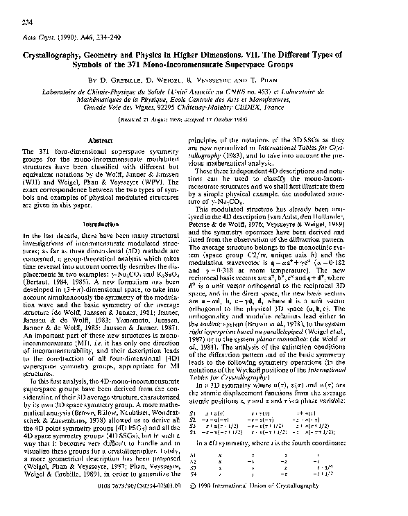 (PDF) Crystallography, geometry and physics in higher dimensions. VII ...