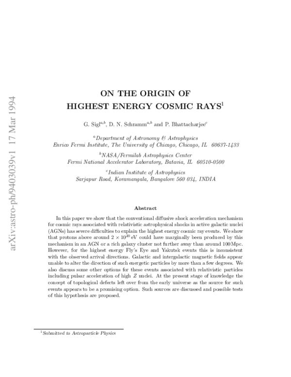 (PDF) On the origin of highest energy cosmic rays