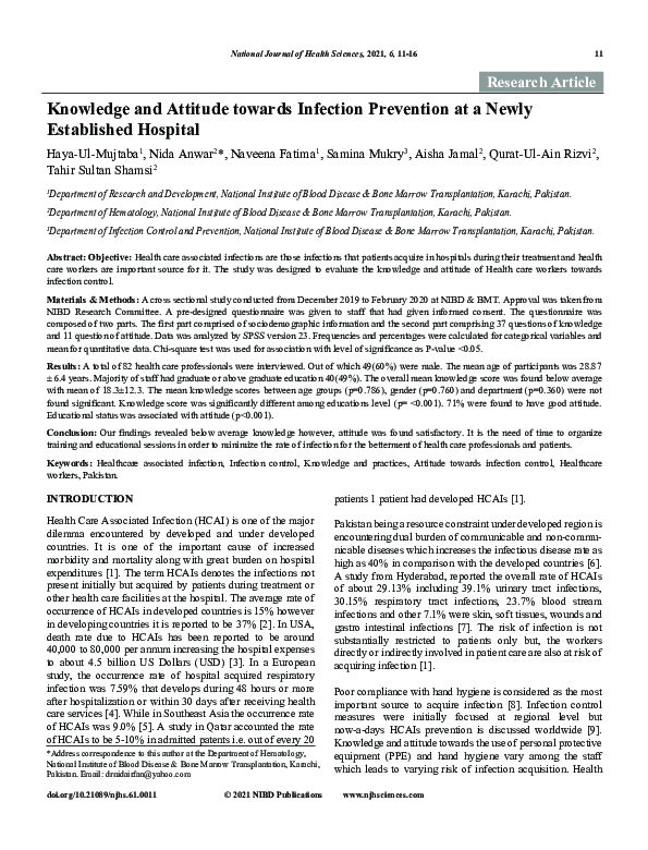 (PDF) Knowledge and Attitude towards Infection Prevention at a Newly ...