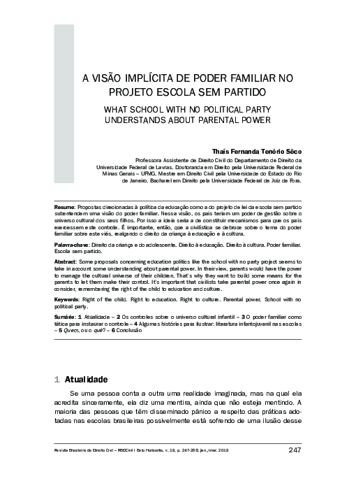 (PDF) A visão implícita de poder familiar no Projeto Escola Sem Partido