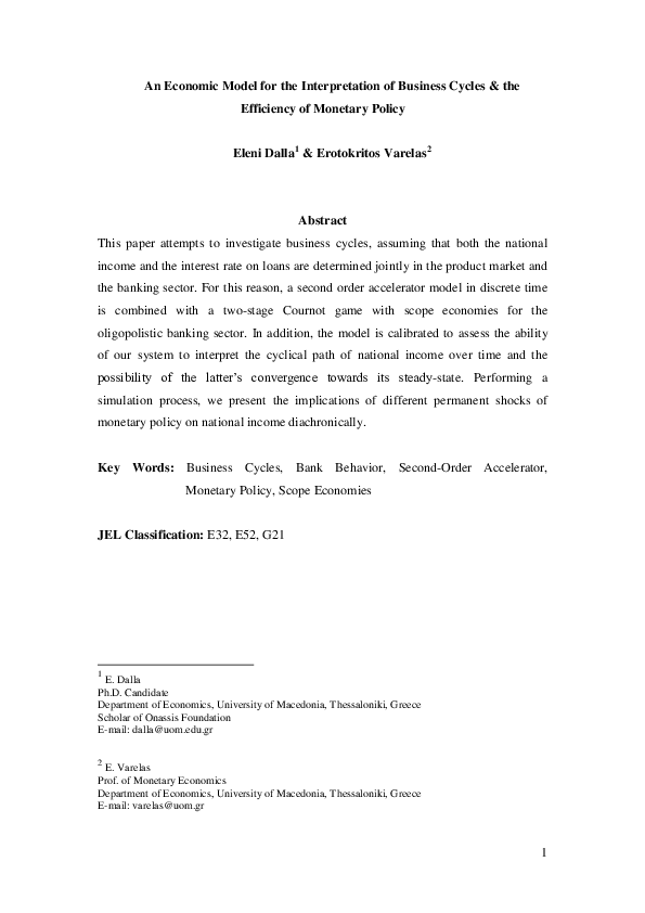 (PDF) An economic model for the interpretation of business cycles and ...