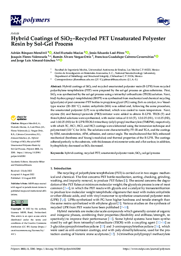 (PDF) Hybrid Coatings of SiO2–Recycled PET Unsaturated Polyester Resin ...