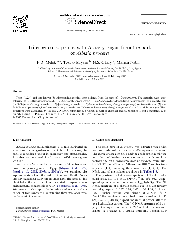 (PDF) Triterpenoid saponins with N-acetyl sugar from the bark of ...