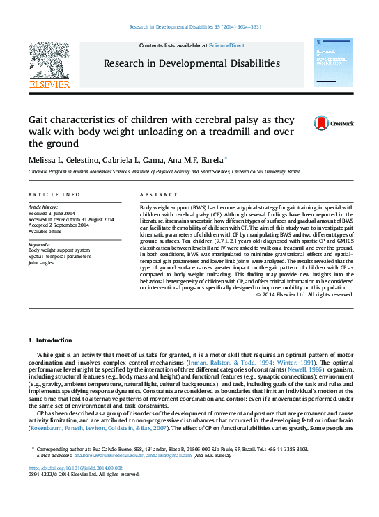 (PDF) Gait characteristics of children with cerebral palsy as they walk ...