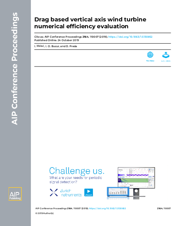 (PDF) Drag based vertical axis wind turbine numerical efficiency evaluation