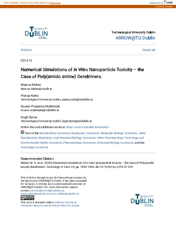 (PDF) Numerical simulations of in vitro nanoparticle toxicity – The ...