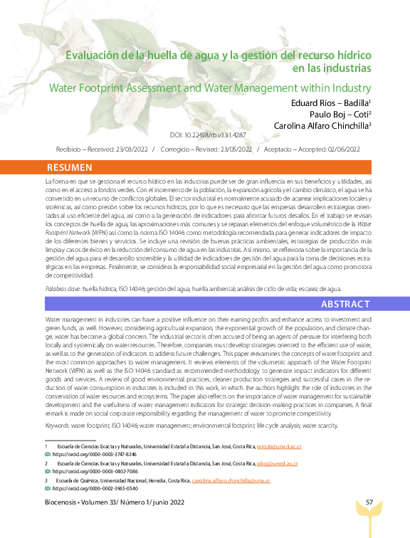 (PDF) Evaluación de la huella de agua y la gestión del recurso hídrico ...