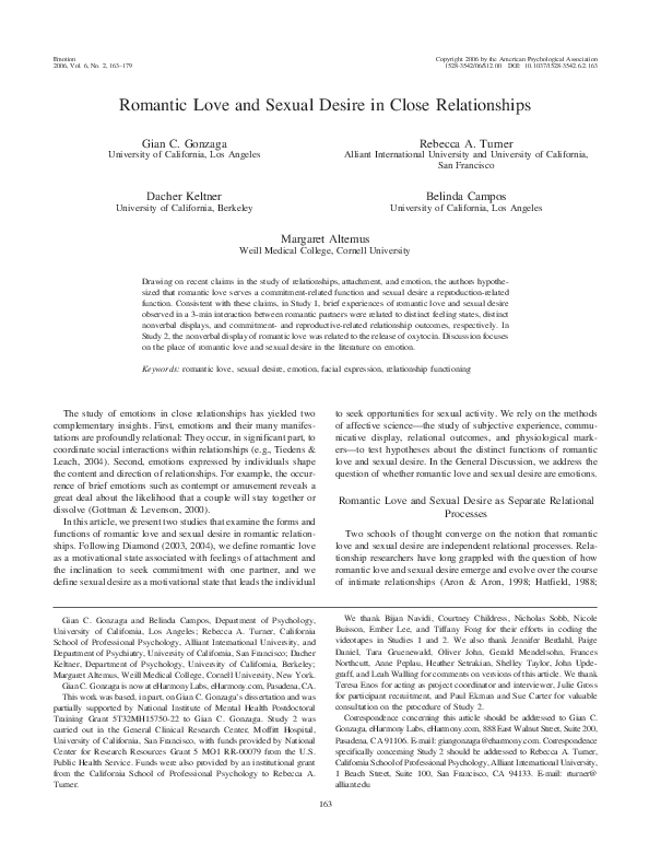(PDF) Romantic love and sexual desire in close relationships