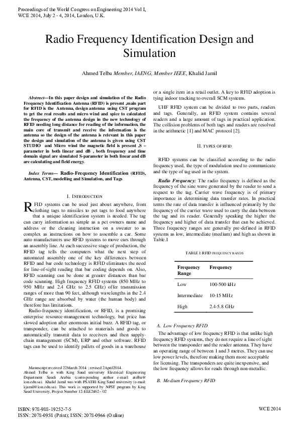 (PDF) Radio Frequency Identification Design and Simulation