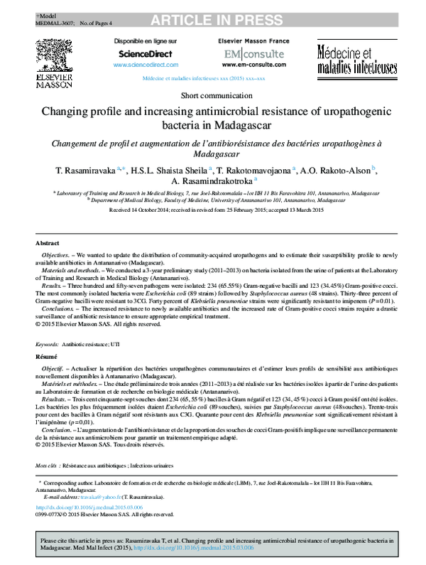 (PDF) Changing profile and increasing antimicrobial resistance of ...