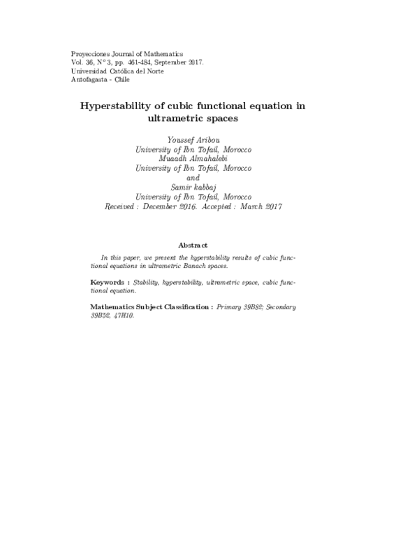 (PDF) Hyperstability of cubic functional equation in ultrametric spaces