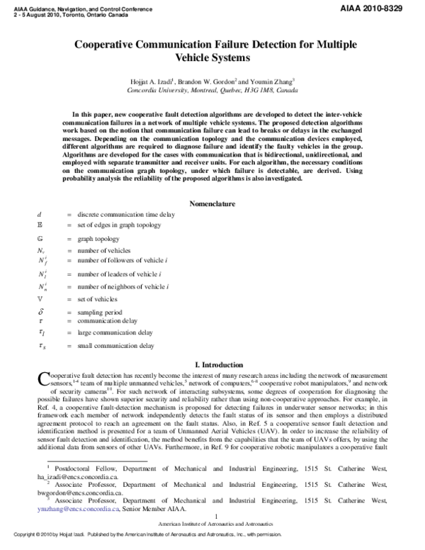 (PDF) Cooperative Communication Failure Detection for Multiple Vehicle ...