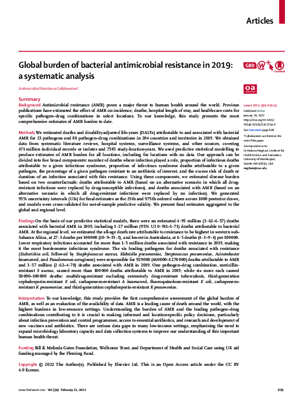 (PDF) Global burden of bacterial antimicrobial resistance in 2019: a ...