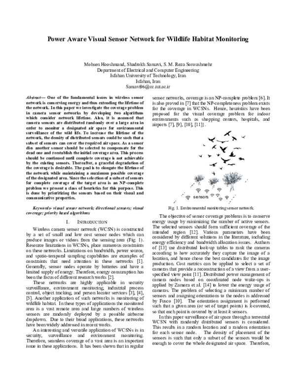 (PDF) Power Aware Visual Sensor Network for Wildlife Habitat Monitoring