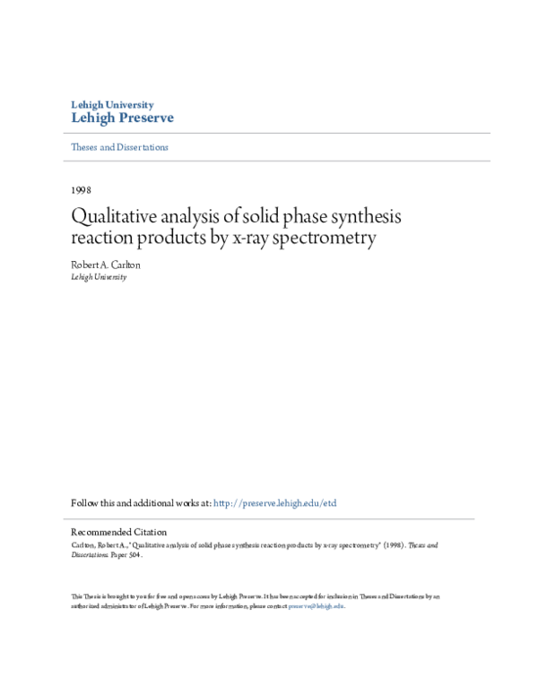 (PDF) Qualitative Analysis of Solid Phase Synthesis Reaction Products ...