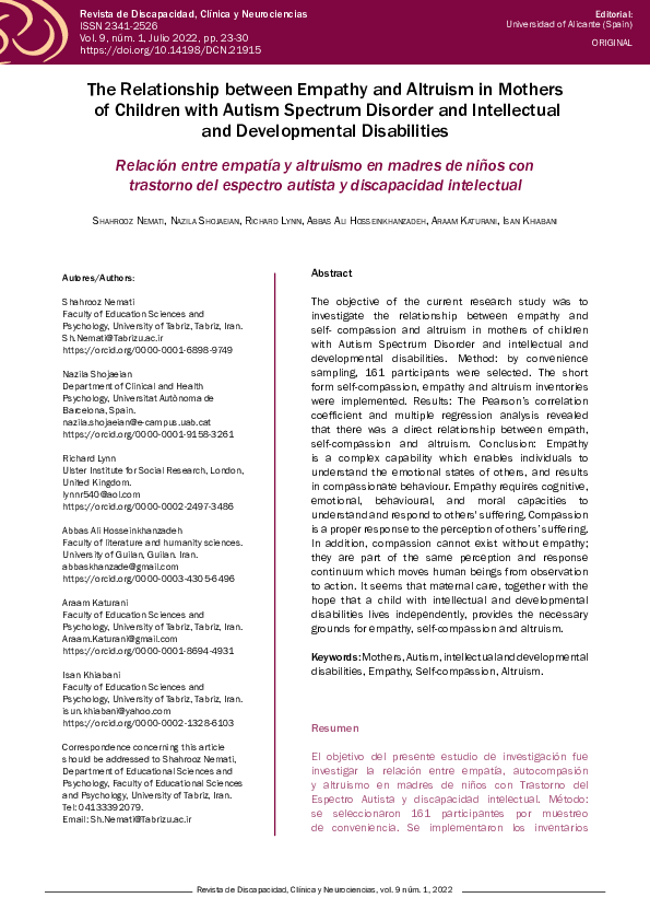 (PDF) The Relationship between Empathy and Altruism in Mothers of ...