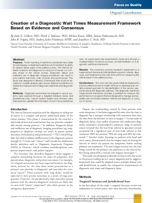 (PDF) Creation of a diagnostic wait times measurement framework based ...