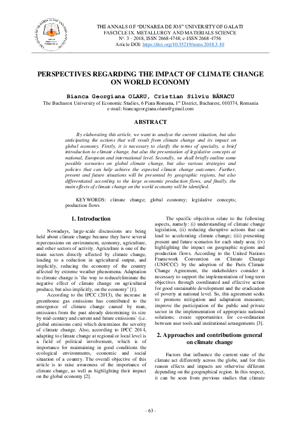 (PDF) Perspectives Regarding the Impact of Climate Change on World Economy
