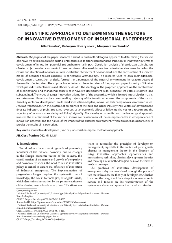 (PDF) Scientific Approach to Determining the Vectors of Innovative ...