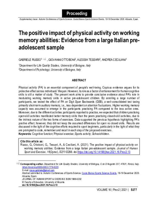 (PDF) The positive impact of physical activity on working memory ...