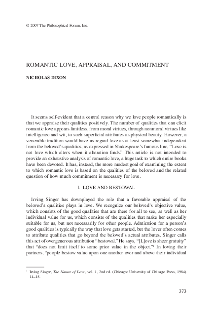 (PDF) Romantic Love, Appraisal, and Commitment