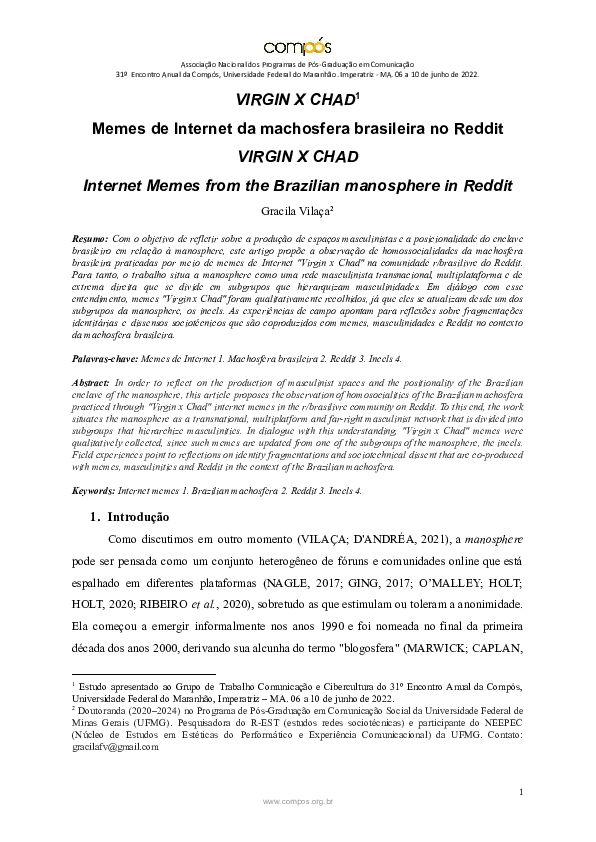 (PDF) VIRGIN X CHAD: Memes de Internet da machosfera brasileira no Reddit