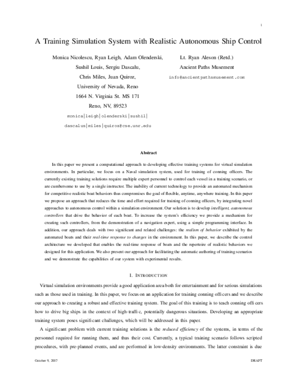 (PDF) A Training Simulation System with Realistic Autonomous Ship Control