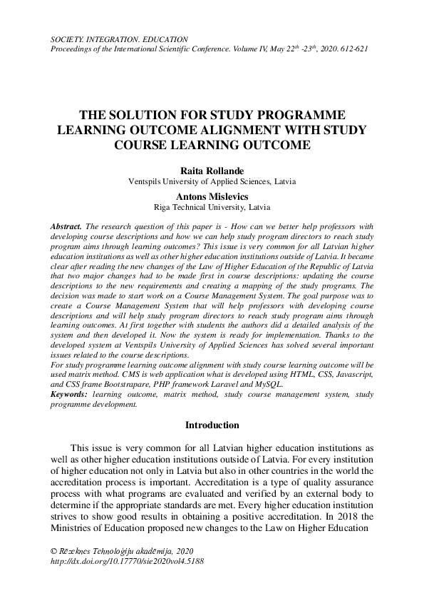(PDF) The Solution for Study Programme Learning Outcome Alignment with ...