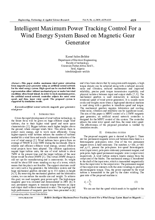 (PDF) Intelligent Maximum Power Tracking Control For a Wind Energy ...