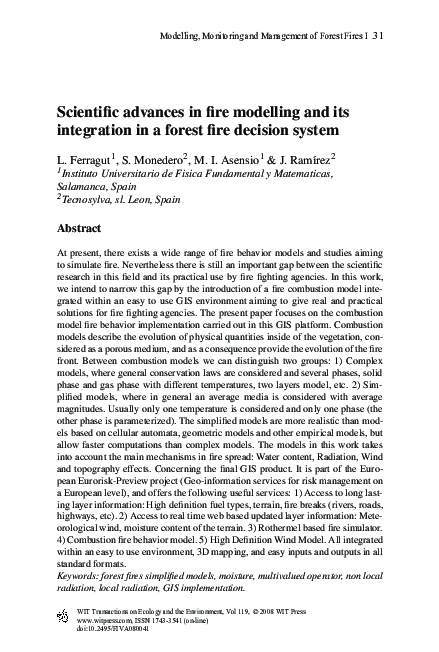 (PDF) Scientific advances in fire modelling and its integration in a ...