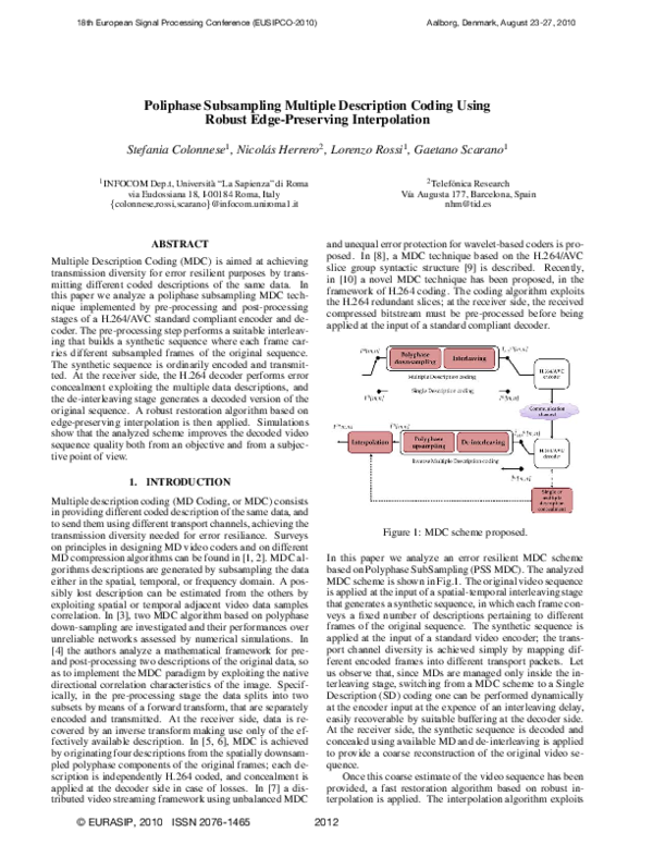 (PDF) Poliphase Subsampling Multiple Description Coding Using Robust ...