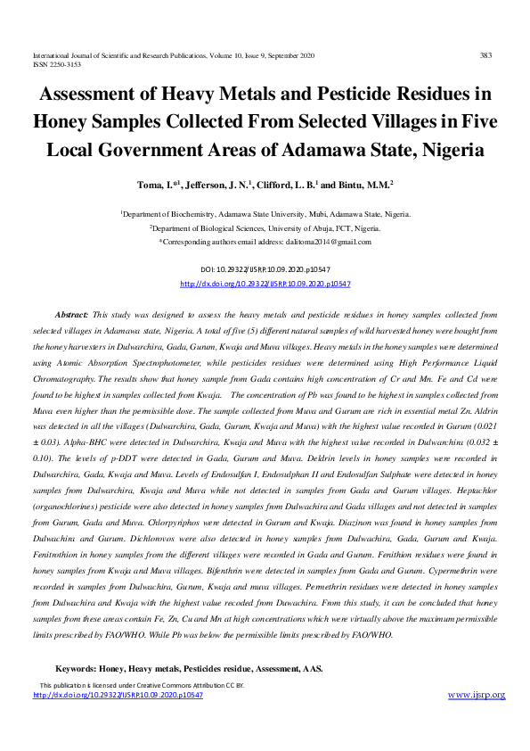 (PDF) Assessment of Heavy Metals and Pesticide Residues in Honey ...