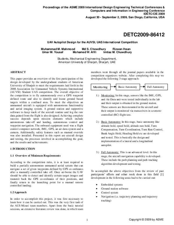 (PDF) UAV Autopilot Design for the AUVSI, UAS International Competition