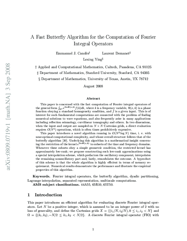 (PDF) A Fast Butterfly Algorithm for the Computation of Fourier ...