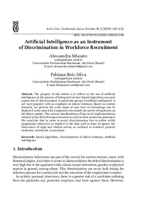 (PDF) Artificial Intelligence as an Instrument of Discrimination in ...