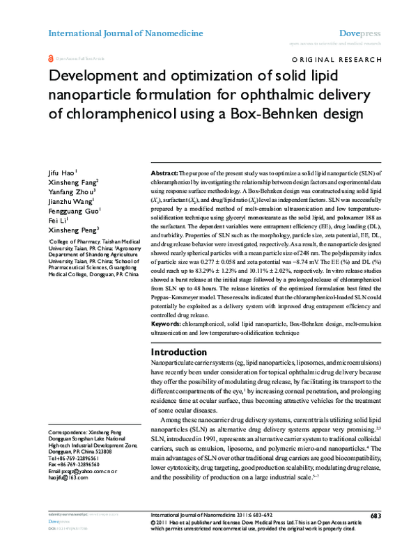 (PDF) Development and optimization of solid lipid nanoparticles of ...