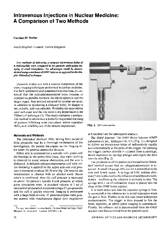 (PDF) Intravenous injections in nuclear medicine: a comparison of two ...